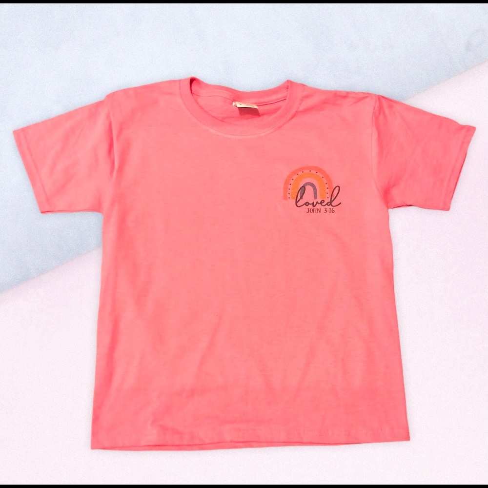 Pink Loved John 3:16 Tshirt Youth small
